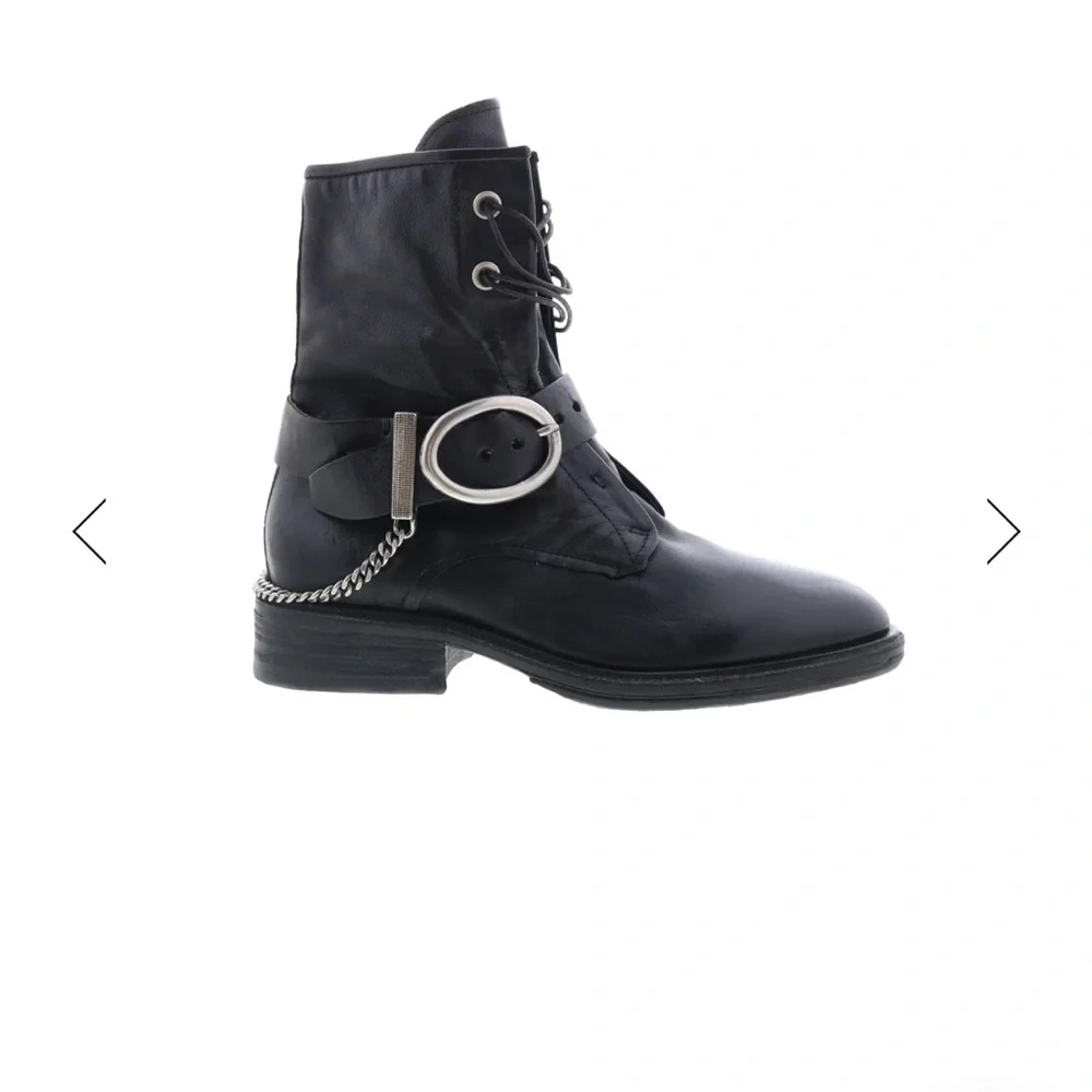 A.S.98 “Faust” Black Leather Combat Boots with Silver Accents - Picture 4 of 11